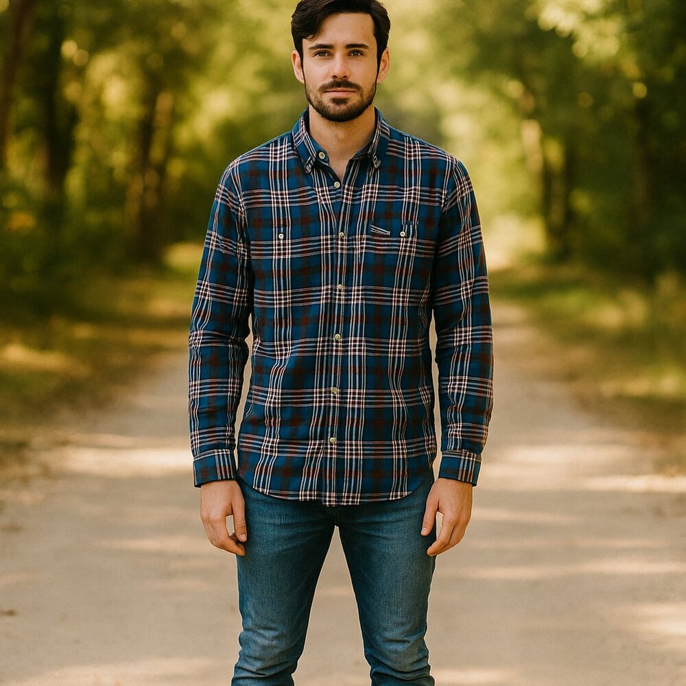 A. Tiziano Premium Men XL Plaid Elbow Patch‎ Button Down Long Sleeve Shirt Chore